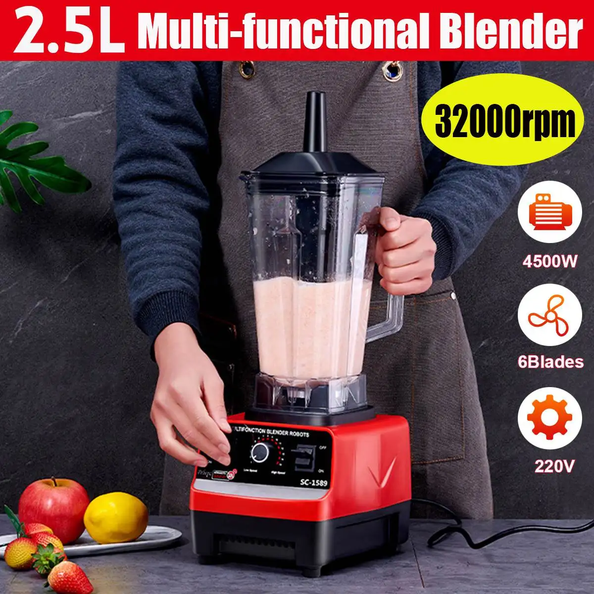 

2.5l Kitchen Blender Professional Heavy Duty Commercial Mixer Juicer 32000rpm Speed Grinder Ice Smoothies Coffee Maker Bpa Free