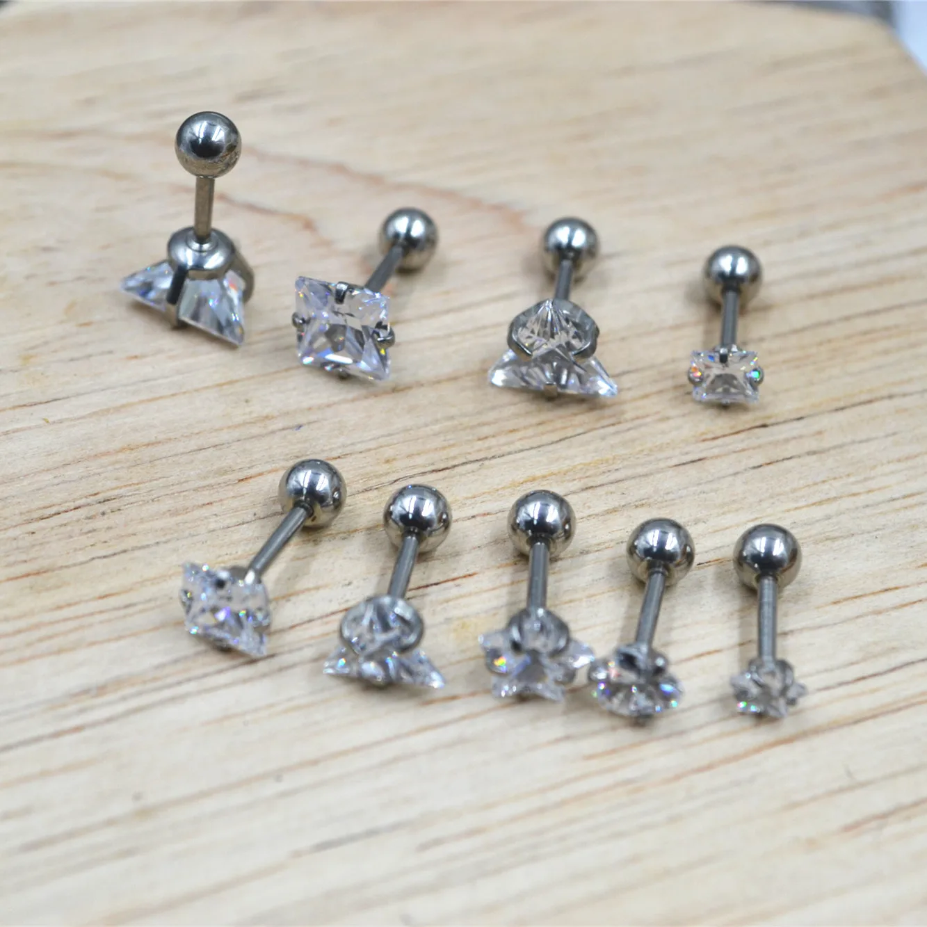 50pcs Body Jewelry Piercing 16G Round/Heart/Star/Square/Trangle CZ Gems Earring  Ear Helix Bar Lobe Cartilage Tragus Diath Studs