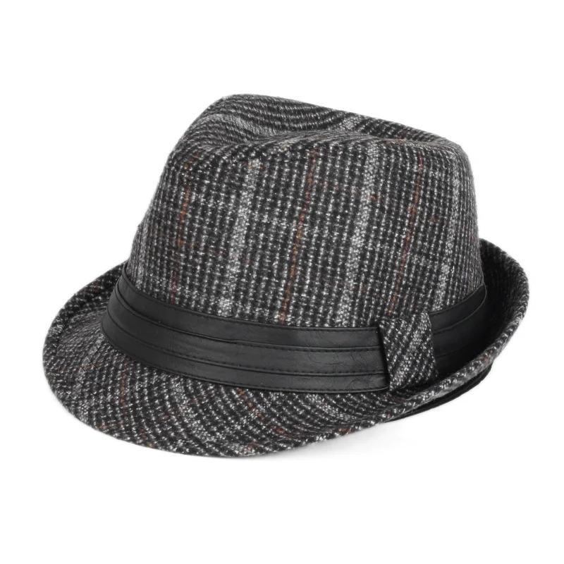 

Wholesale Classic Spring and Autumn Checked Panama Fedora black white Hat