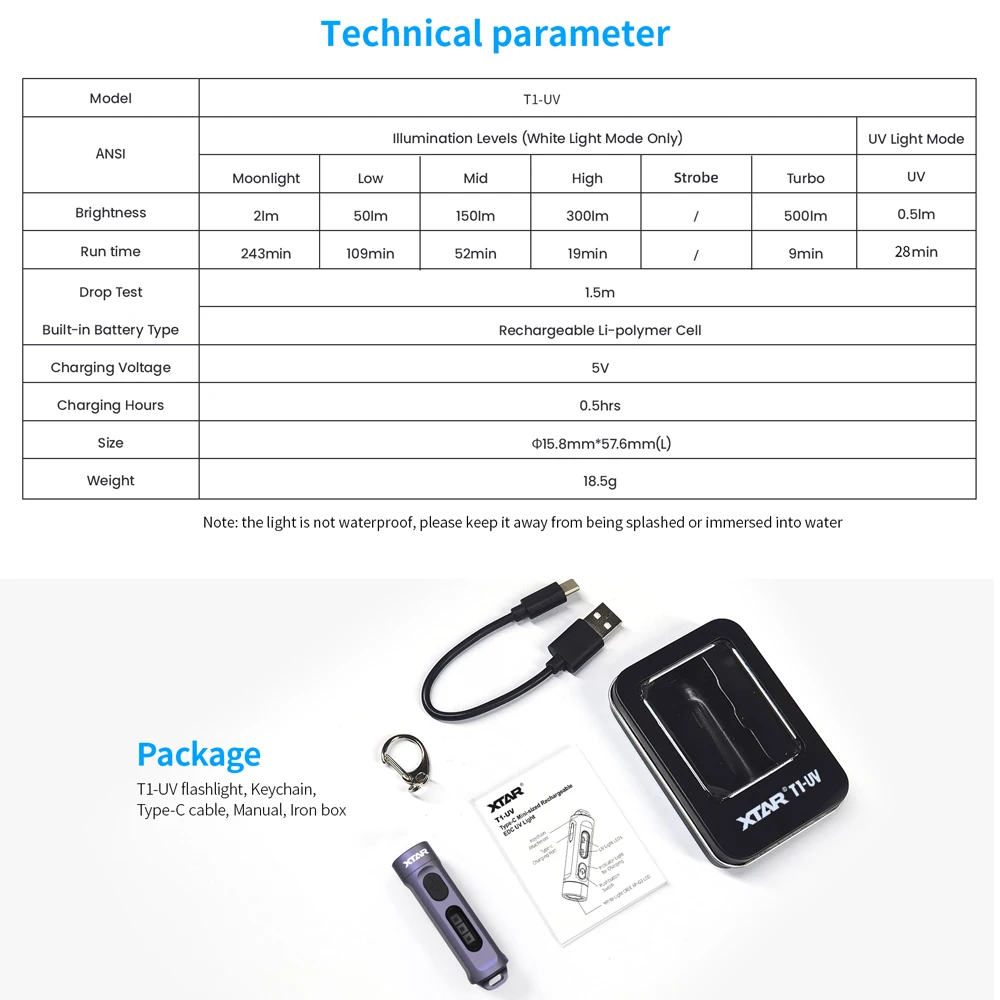 XTAR T1-UV LED Lamp Portable Mini UV Light Pet Urine Stains Detector Light For Marker Checker Detection