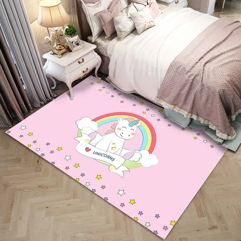 Pink Cartoon Unicorn Pattern 3D Carpets Child Bedroom Play Rug Kids Room Decor Carpet Baby Crawl Mat Children Christmas Gift Rug