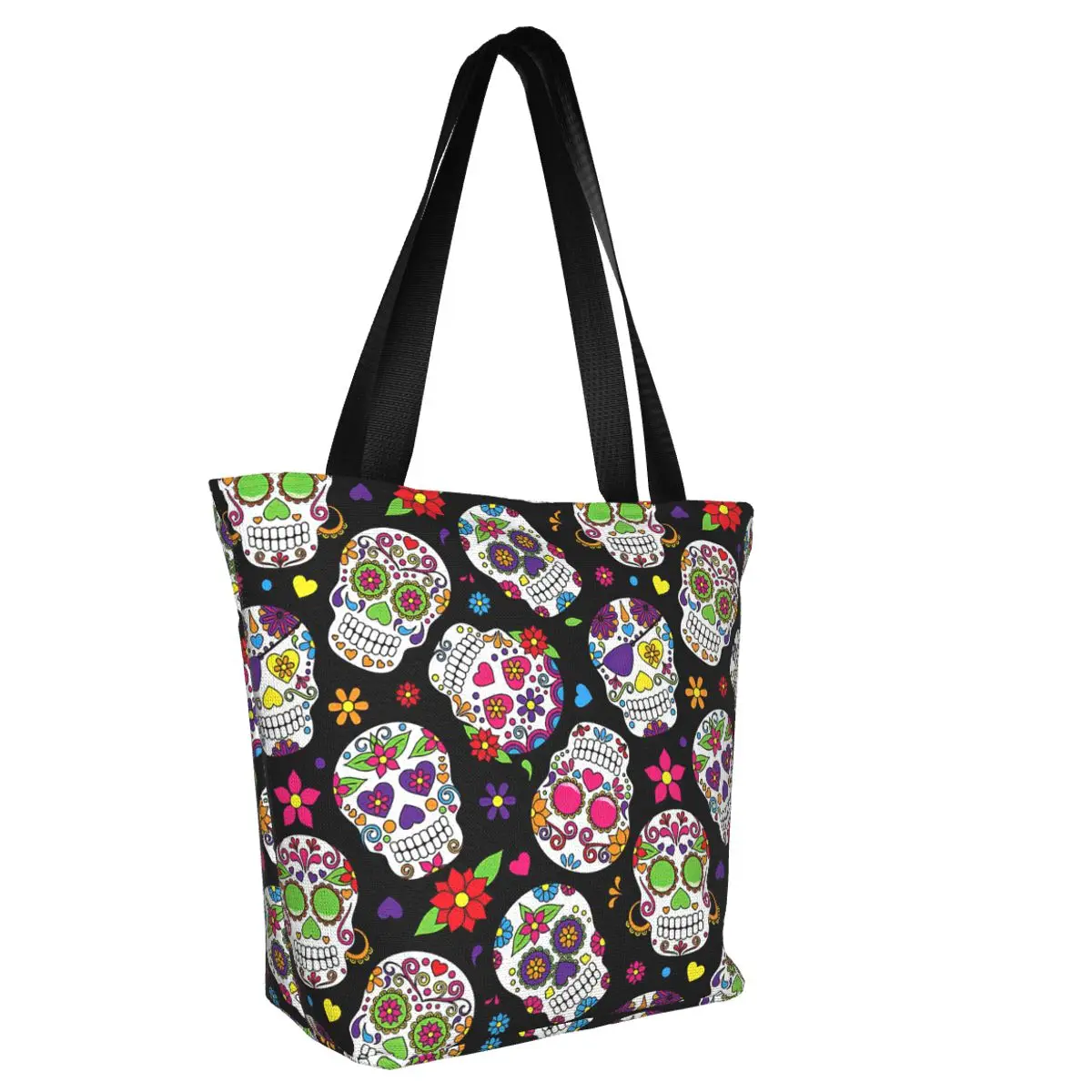 Mexican Skull Polyester outdoor girl bolsa, mulher shopping bag, bolsa de ombro, bolsa de lona, saco do presente