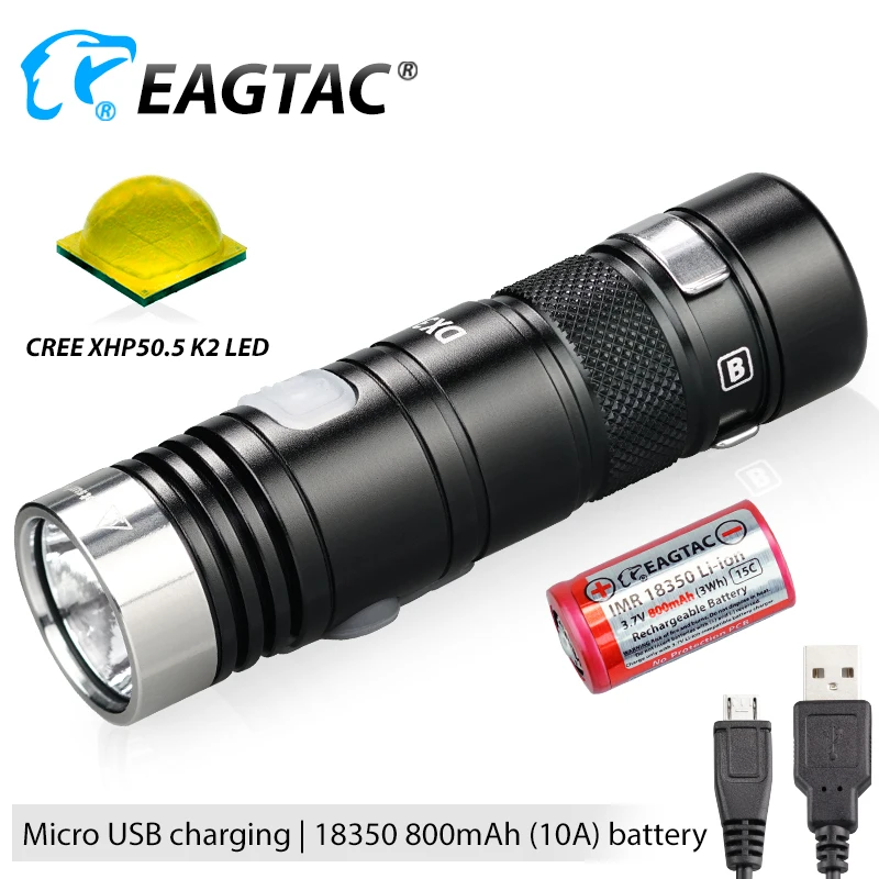 

EAGTAC DX3B MINI XHP50.2 2480 Lumen Rechargeable LED Flashlight Programmable Output