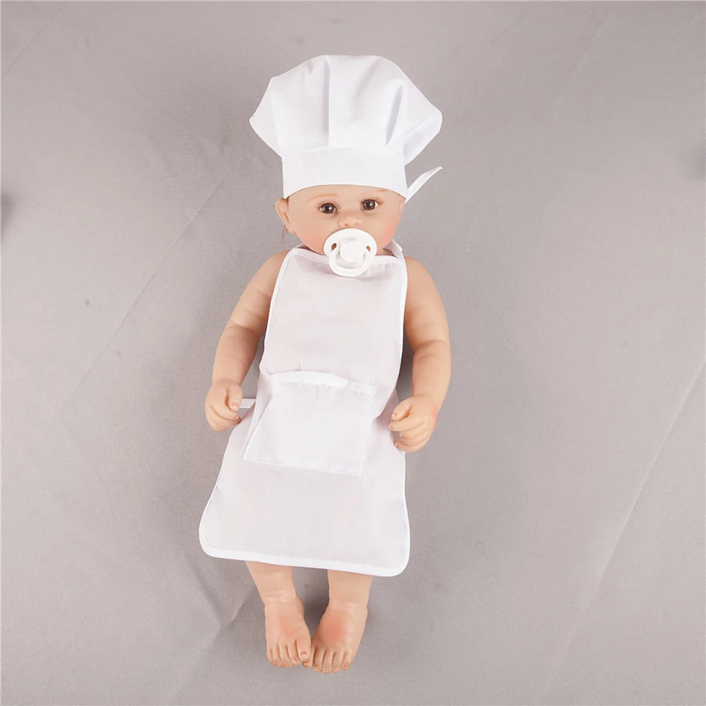 2 Pcs Cute Baby Chef Apron and Hat Infant Kids White Cook Photos Costume Photography Prop Newborn Hat Apron Photoshoot Clothing