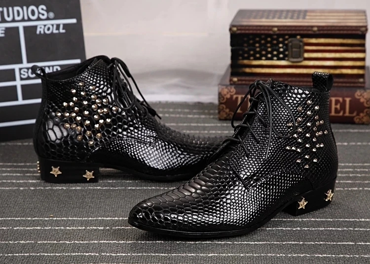 Zapatos De Hombre Safety  Ankle Shoes For Men Black Genuine Leather Studded Hommes Bottes With Free Shipping Military  Dress