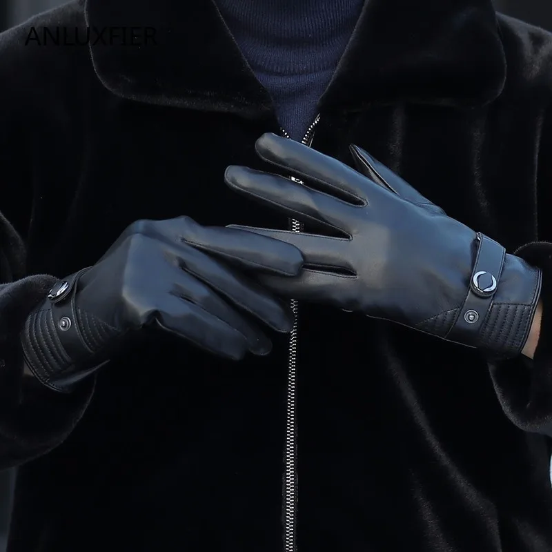 

H9942 Men Leather Black Gloves Warm Thermal Winter Riding Motorcycle Mittens Windproof Waterproof Touch Screen Male Hand Muff