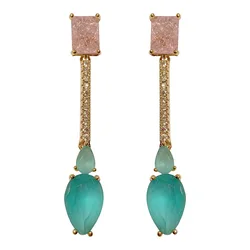 fashion light blue cz simple long drop earring for women