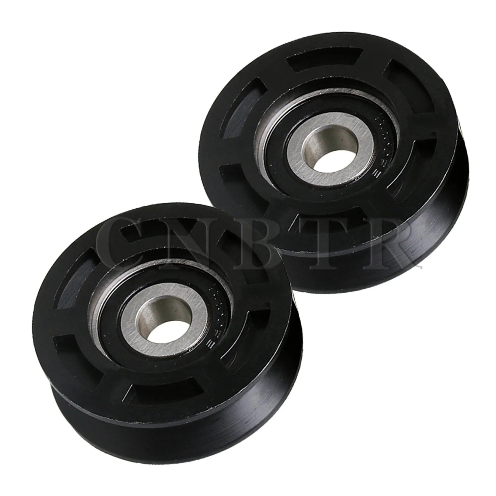 4x CNBTR 50x10x16mm Black Plastic Coated 6200ZZ Steel Ball Bearing V-Type Slot Pulley for Doors Window