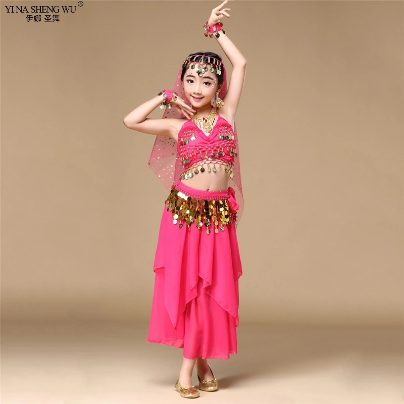 Disfraces de danza del vientre Grils para niños, conjunto de ropa de danza Oriental, Bollywood egipcio, indio, danza del vientre, 2 o 7 piezas