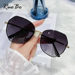 RUOBO Brand Fashion Design Gradient Polarized Sunglasses For Women Men Polygon Metal Frame Sun Glasses UV400 Vintage Eyewear