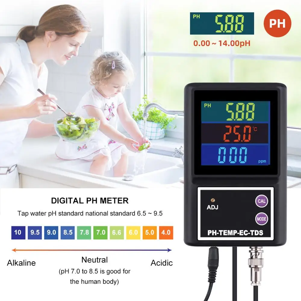 Digital PH EC TDS TEMP Water Quality Tester PH-260 Online Multi-parameter Controller Swimming Pool Aquiculture Monitor Meter ATC