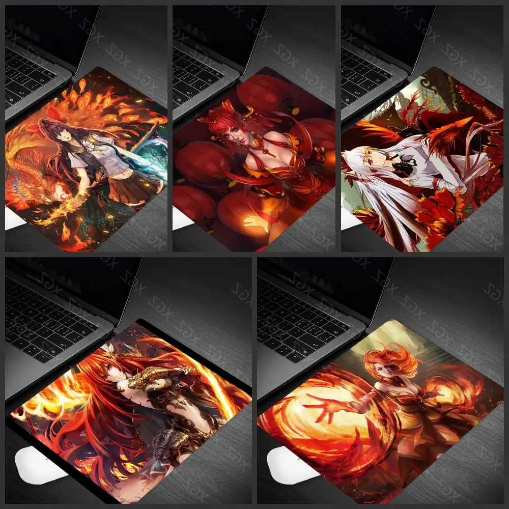 Yzuoan The Beautiful Anime Girls Rubber Mouse Pad Red Hair Lovely Mini Mouse Pads for Anime Lovers 220x180x2MM Pc Notebook Mats