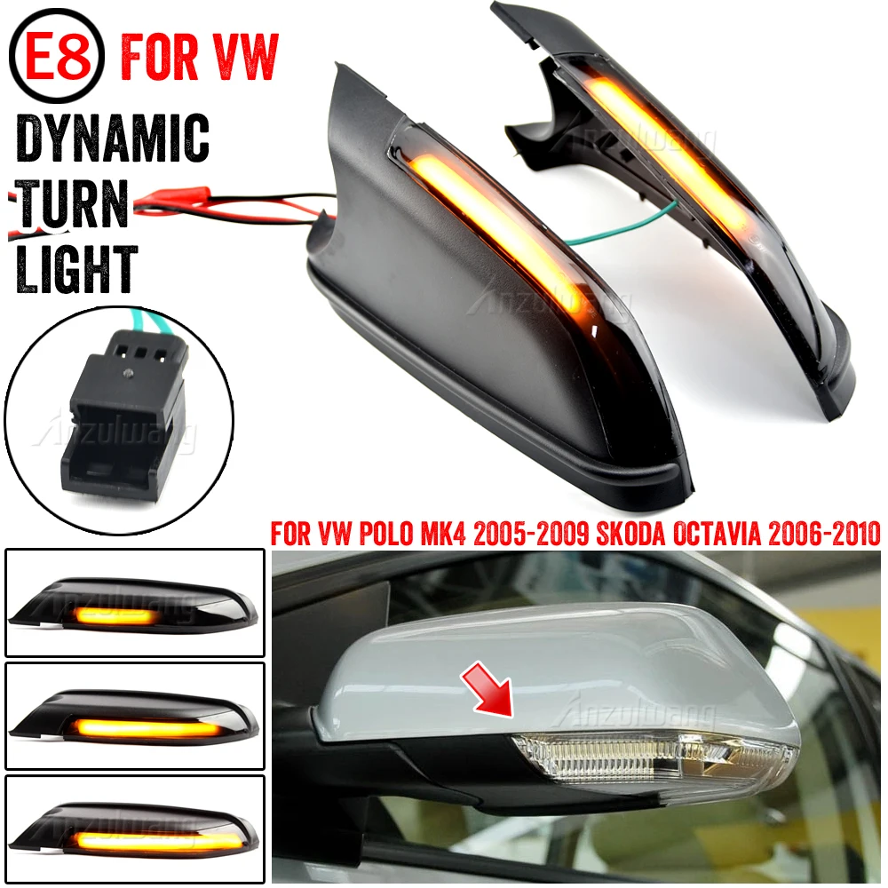 For VW Volkswagen Polo mk4 9N3 FL Vento Skoda Octav 2X Led Side Wing Mirrors Dynamic Turn Signal Light Indicator Repeater Lamp