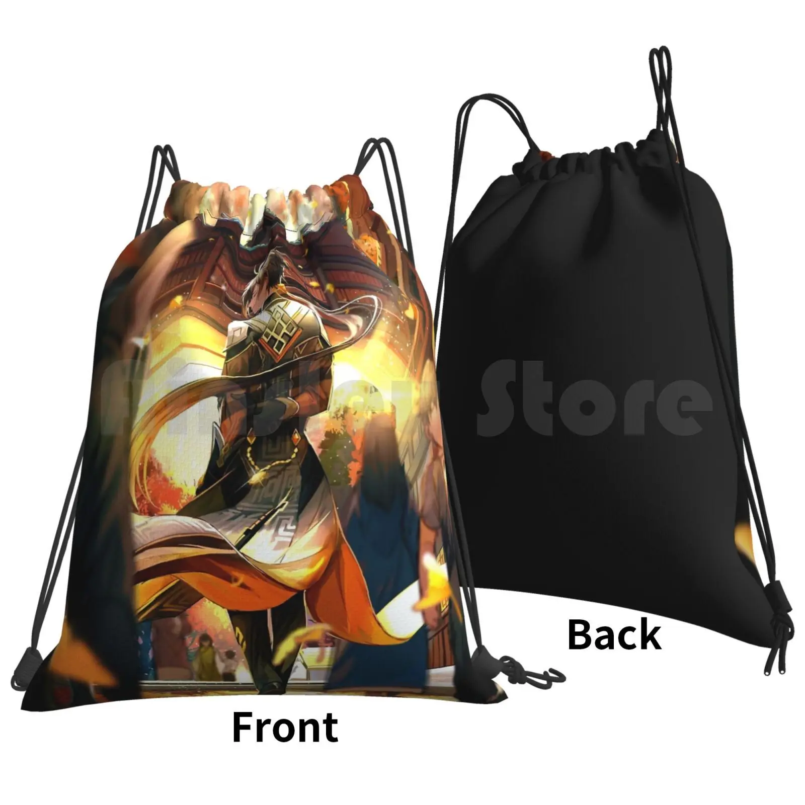 Genshin Impact-Zhongli Backpack Drawstring Bags Gym Bag Waterproof Genshin Impact Genshin Lisa Game Amber Klee