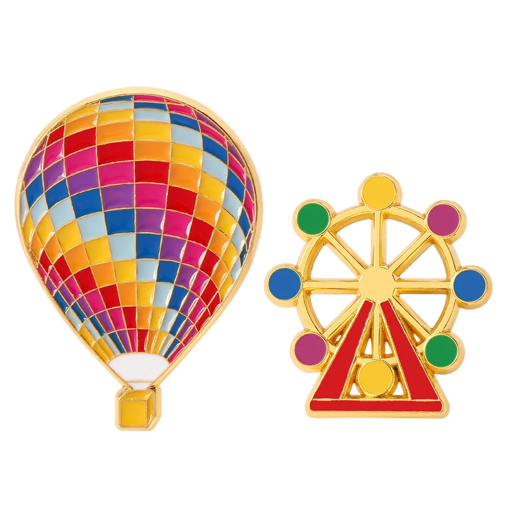 Hot Air Balloon Enamel Brooch Simple Style Creative Ferris Wheel Alloy Badge Backpack Clothes Decor Fashion Jewelry Pins view 2