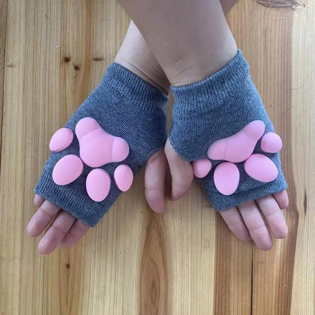 Guantes de silicona 3D con forma de Pata de Gato para mujer y niña, medias de gatito bonito, mitones sin dedos, Pawpads, guantes, Navidad,