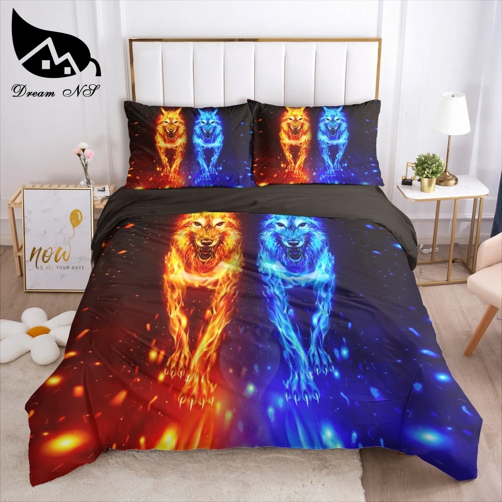 Dream NS Hand Painted Ink Painting flame Wolf roupa de cama Bedding Home Textiles Set Queen Bedclothes Duvet Cover Bedding set