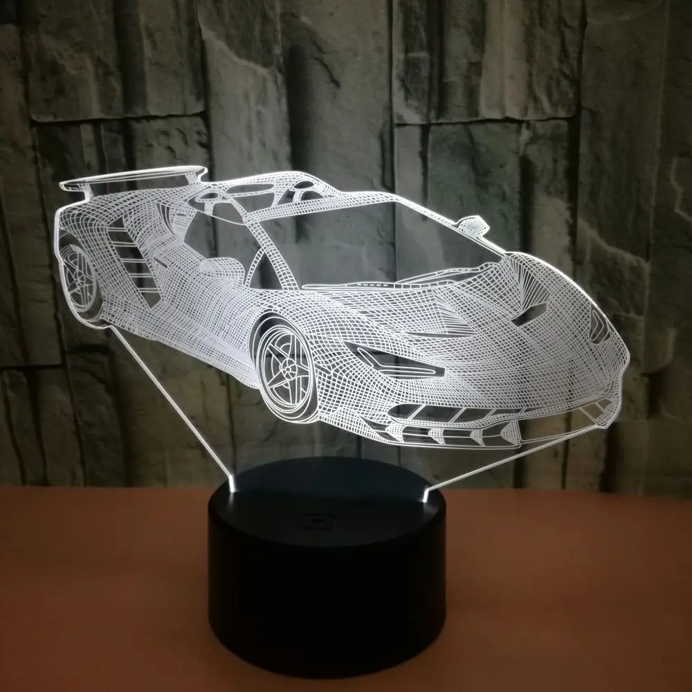 Cool Supercar 3D Lamp LED USB Fashion Grand Touring car Night Light Boys Kids Gifts Home Bedroom Desk Beside Sleeping Decor