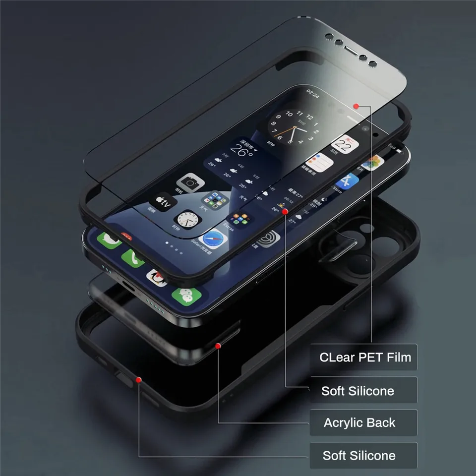 Funda de lujo 360 cuerpo completo transparente frontal y trasera para iPhone 17 16 15 14 13 11 12 Pro Max XS X 7 Plus con marco de silicona a prueba de golpes 3