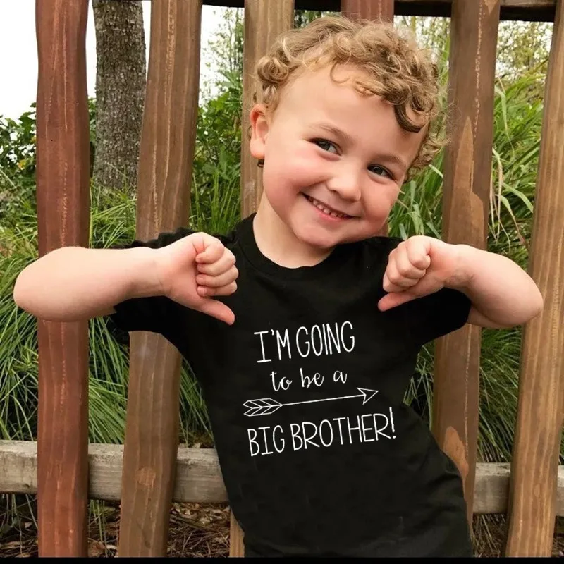 Funny I\'m Going to Be a Big Brother Boys Clothes Baby Anouncement Black T-shirts Short Sleeve Cotton Children T-shirt 2-10T