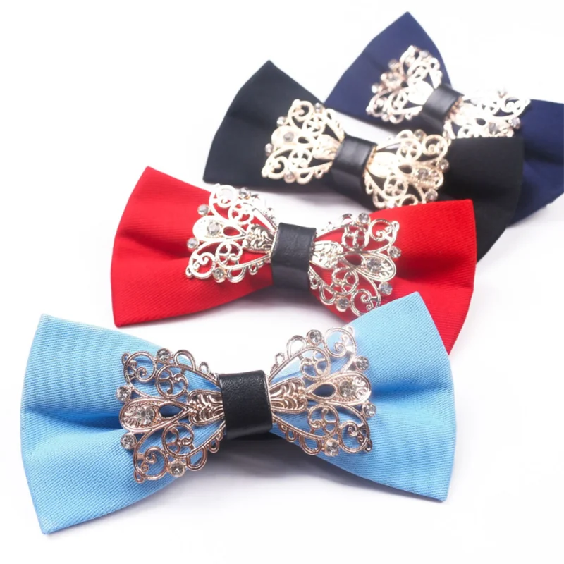 GUSLESON Fashion Men's Solid Metal Core Cotton Bow Tie Noble Butterfly Cravat for Wedding Business Formal Leisure Gift BowTie