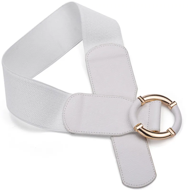 Women’s Elastic Stretch Wide Waist Belts w Wrapped Gold Circle Buckle