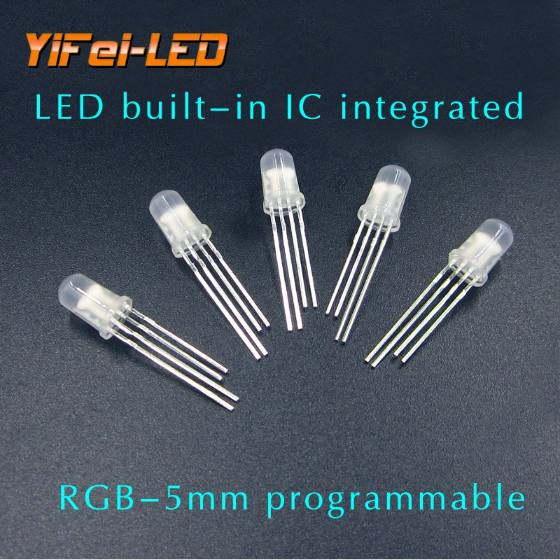 20szt-1000szt DC5V WS2812D YF923 SK6812 F5 5mm F8 8mm Okrągły chipset RGB LED WS2812 wewnątrz pełnokolorowych matowych chipów LED RGB