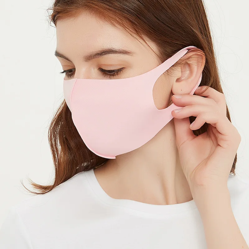 Masque buccal en soie glacée pour enfants et adultes, en tissu lavable et réutilisable, bonnets buccaux blancs, roses et bleus