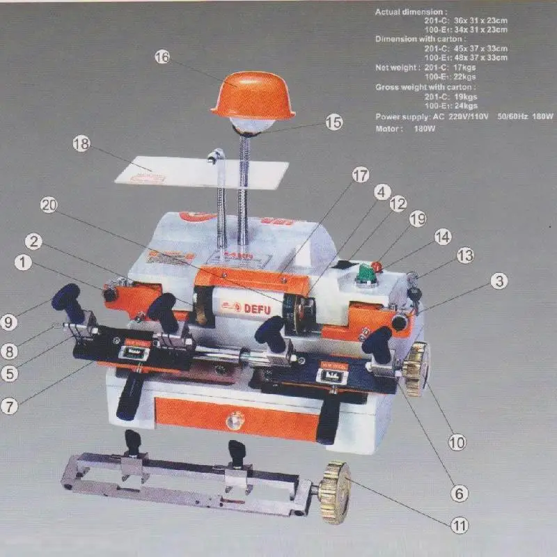 220v/50hz Multi Fuctional Chucking 100-E1 Key Duplicating Machine Key Cutting Machine Locksmith Tools 1pc Convenient