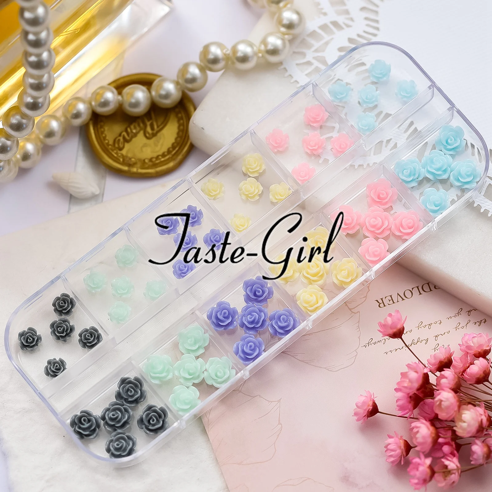 1 Box 60PCS 3D Acrylic Flower Nail Art Decoration Charms Kit Mixed Design Fake Nails Accesorios Manicure Nail Supplies Decor Set