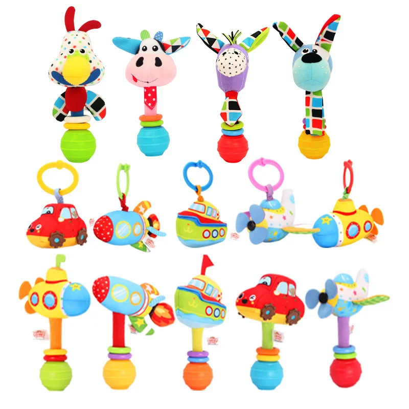 Animal dos desenhos animados Plush Rattle Toys para bebê recém-nascido, Mobile Hanging Bell, Brinquedo infantil Stroller, Early Educational Toys, Speelgoed para criança