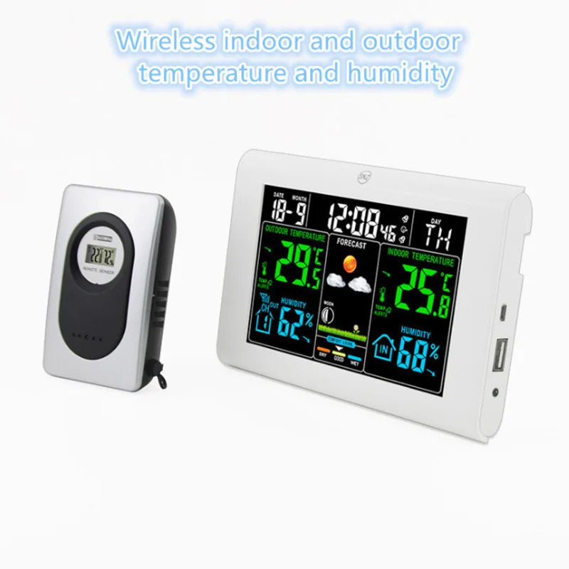 Color Screen Weather Wireless Indoor And Outdoor Temperature And Humidity Electronic Alarm Perpetual Calendar Radio Wave