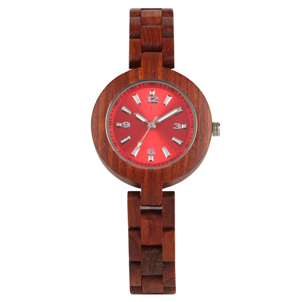 Women's Watches Red Brown Color Full Wooden Elegant Small Dial Lady Wrist Watch Wood Strap Luxury Brand Clock Gift