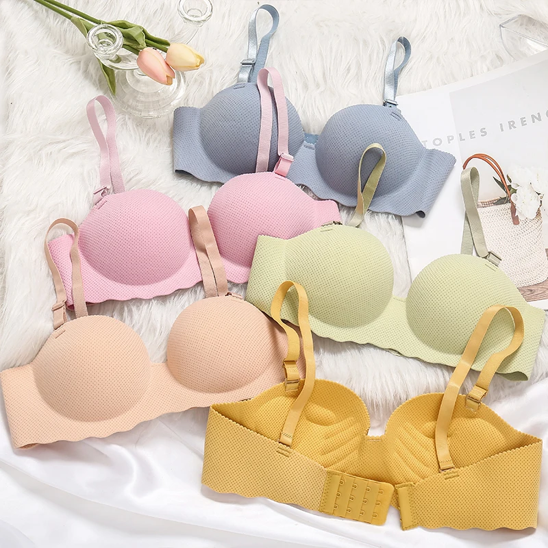 FINETOO-ropa interior transpirable sin costuras para mujer, sujetador de 7 colores, lencería Sexy, Bralette de realce, lencería femenina