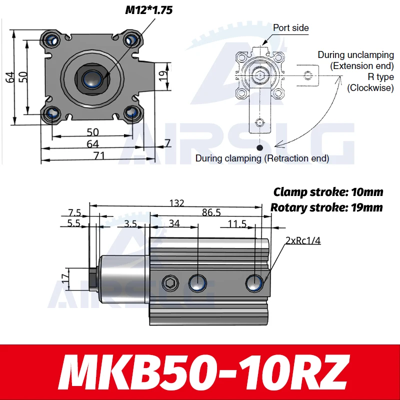 MKA Rotary Csőbilincs cylindre Rotációs gép Molyhosság clamping cylindre MKA40-20LZ MKA40-30RZ MKA50-10LZ MKA50-10RZ MKA50-20LNZ MKA50-50RNZ