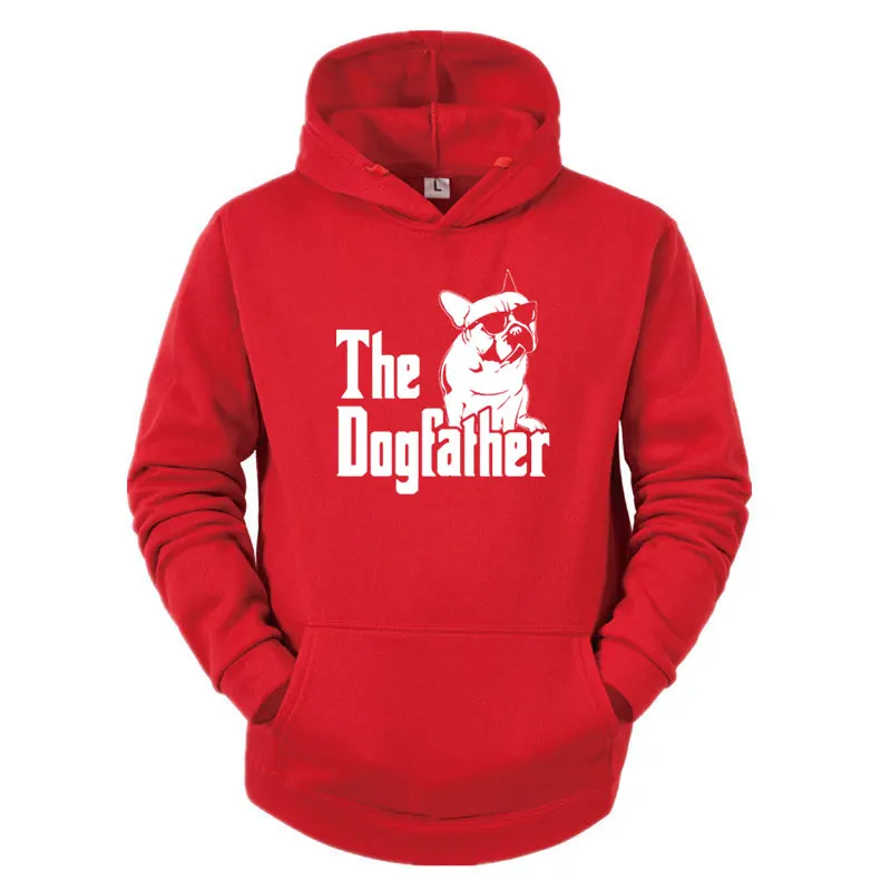 The Dogfather Dog Dad French Bulldog Funny Hoodie Men Autumn and winter Cotton Plush trendy men's loose Pullover solid Hoodie