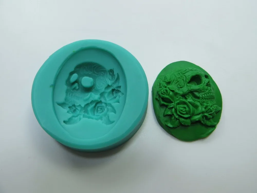 Silicone Fondant Mold Skull with Rose DIY Fondant Cake Decoration Mold Small Food Grade Cameo Pendant Cake  tools