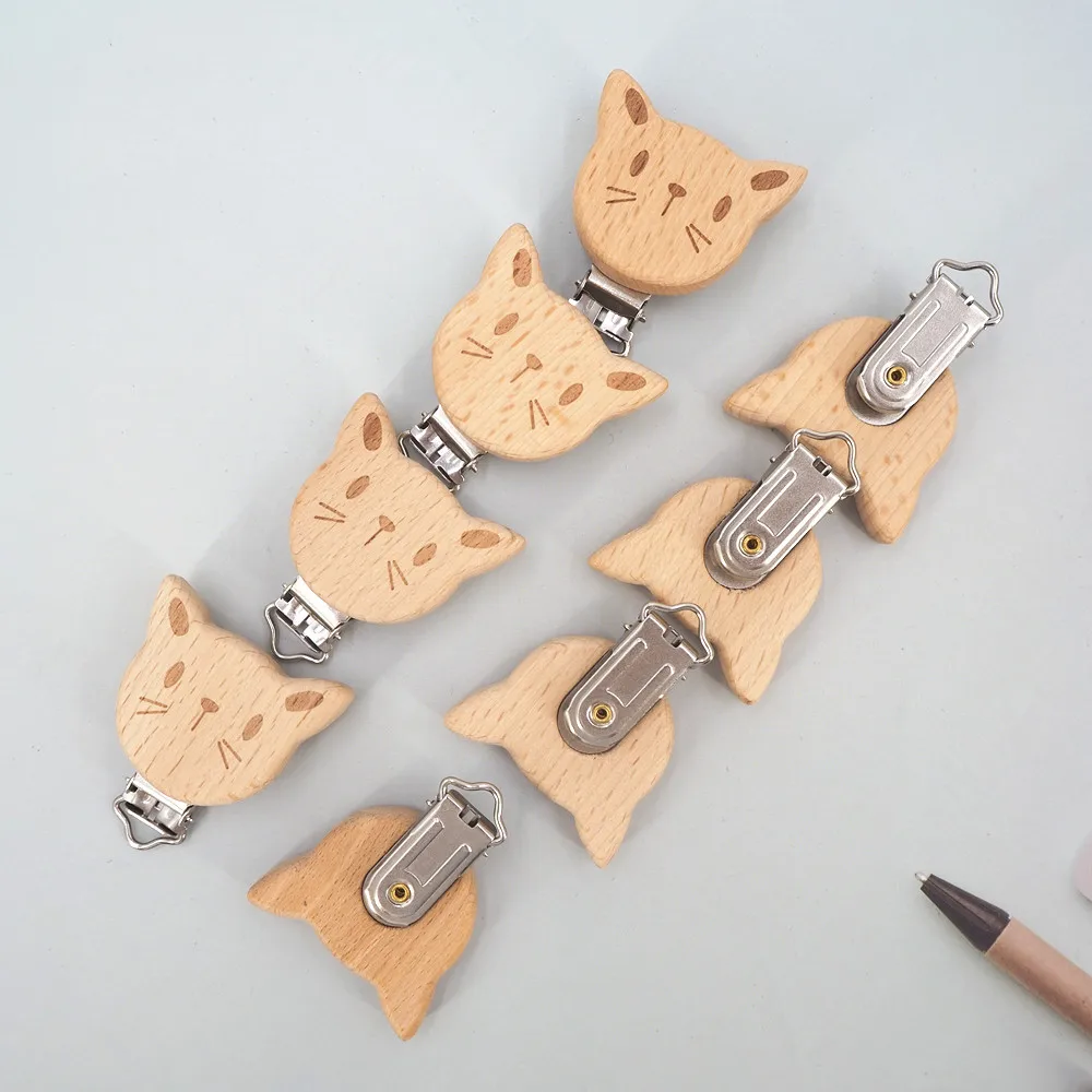 Chenkai 50PCS Wood Fox  Clip DIY Organic Eco-friendly Nature Unfinished Baby Pacifier Rattle Grasping Accessories