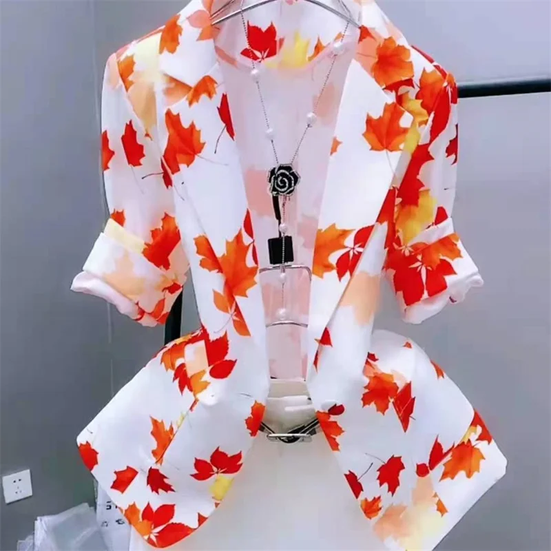 Summer 2023Thin Western-Style Suit Jacket Women\'s Cardigan One-Button Printing Self-Cultivation Sunscreen Temperament Fashion