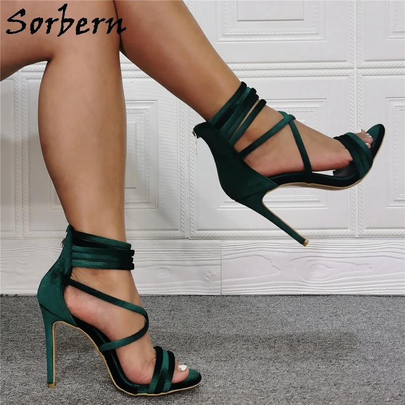 Sorbern Dark Green Women Sandals Cross Strap High Heel Stilettos Summer Sandals Women 2020 Designer Inspired Sandals