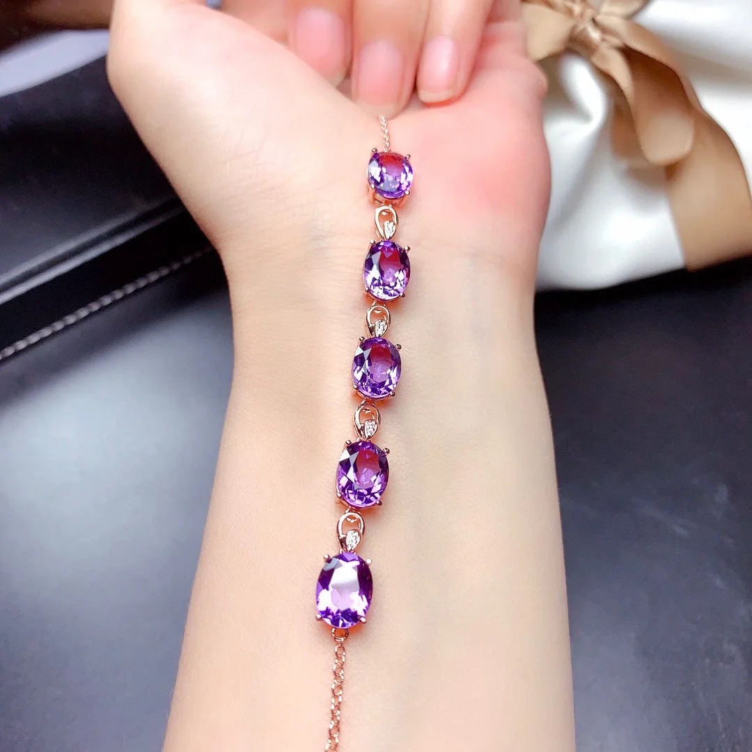 New Fashion Imitate Amethyst Rose Gold Color Treasure Luxury Purple Crystal Stone Bracelet For Women Fine Jewelry Christmas Gift