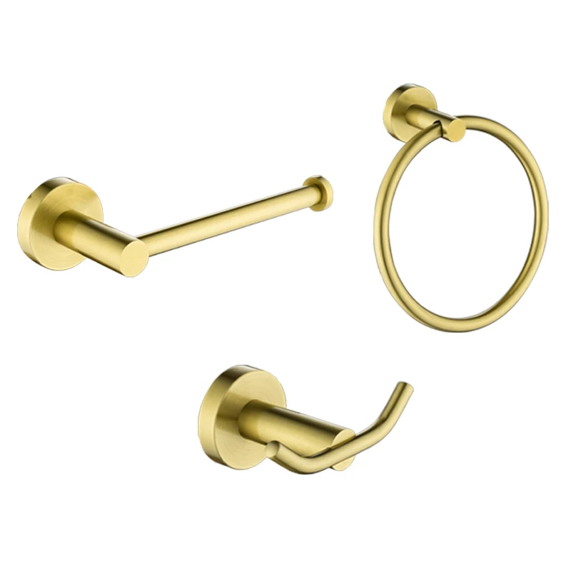 Brushed Gold Bathroom Hardware Set SUS304 Stainless Steel Round Wall Mounted Toilet Paper Holder Double Robe  Hooks Towel Ring