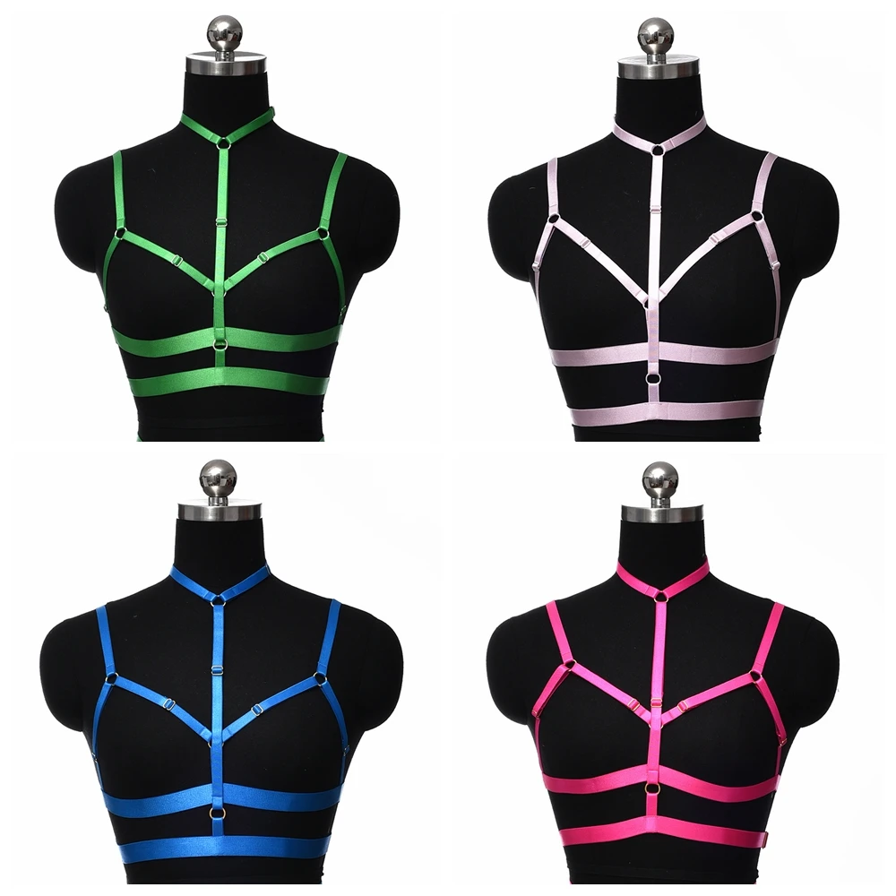 

BONDAGE STRAPPY Sexy Lingerie Exotic Harness Bra Pastel Goth Body Cage Hollow Multicolor Bustier Adjust Punk Women Body Harness