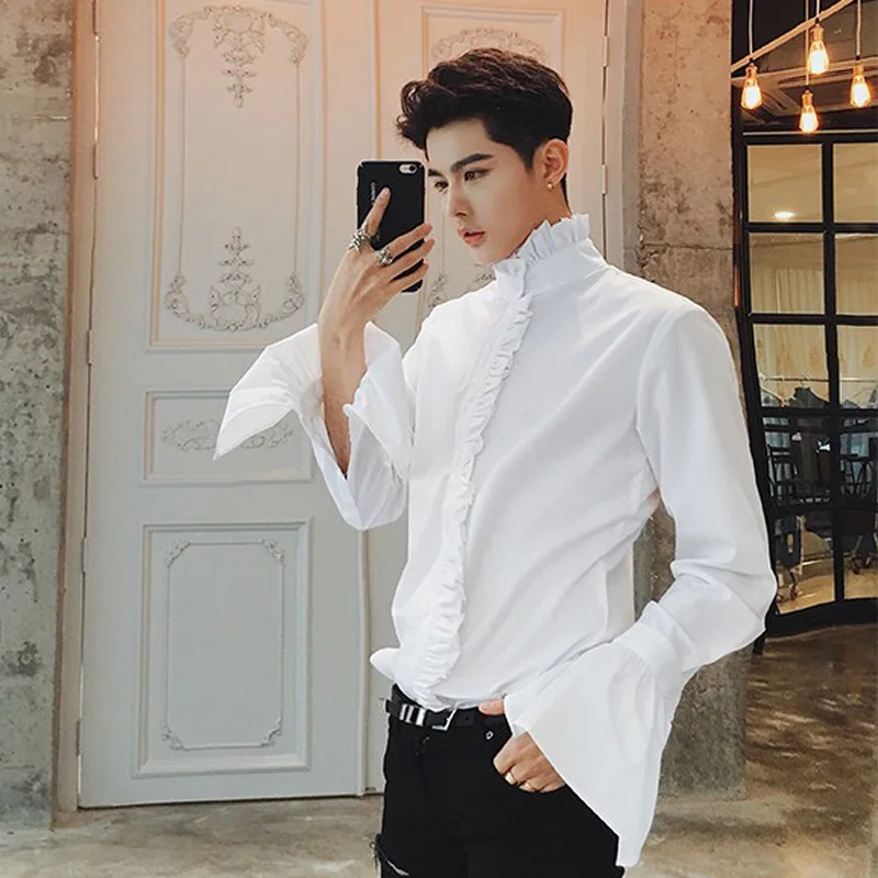 Retro Palace Men White Ruffles Shirt Blouses Punk Party Long Sleeve Shirts Gothic Tuxedo Shirt Wedding Dinner Evening Tops