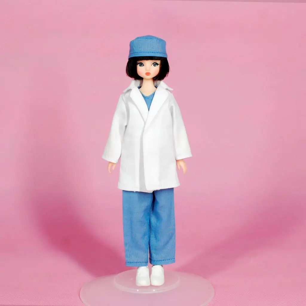 BJD Dolls 1/6 Doctor Clothes, Long Gown + T-Shirt + Pants + Hat Clothes Set for 1/6 BJD Dolls (Doll Not included)