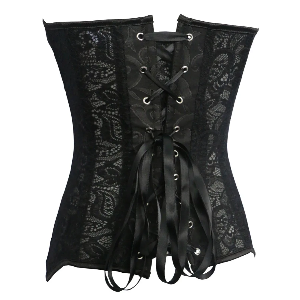 XS-XXLใหม่ผู้หญิงเซ็กซี่สีดำLace UpรัดตัวและBustiers GothicซิปOverbust CorsetเอวCincher Slimming Body Shaper Plusขนาด