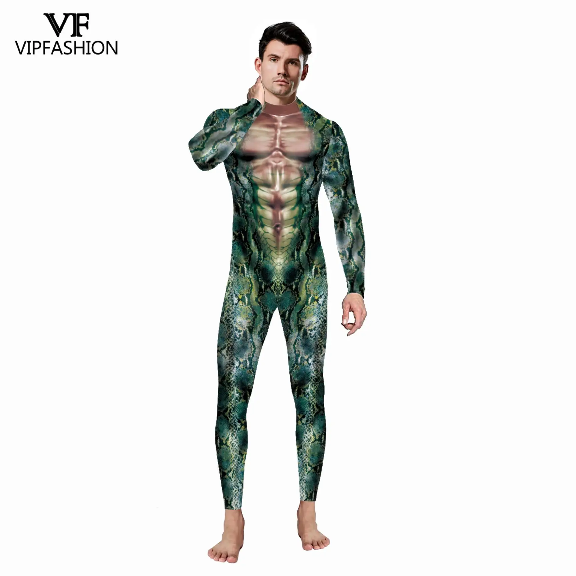 VIP FASHION Women Snake Print Jumpsuit Men Carnival Purim Halloween Costume 3D Printing Sexy Zentai Suit Couple Cosplay Clothes