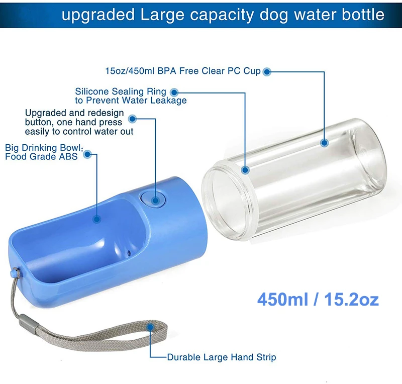 Benepaw Eco-friendly Pet Water Bottle 450ml Leak-proof One Button To Open Portable Dog Drinking Bottle For Walking Traveling