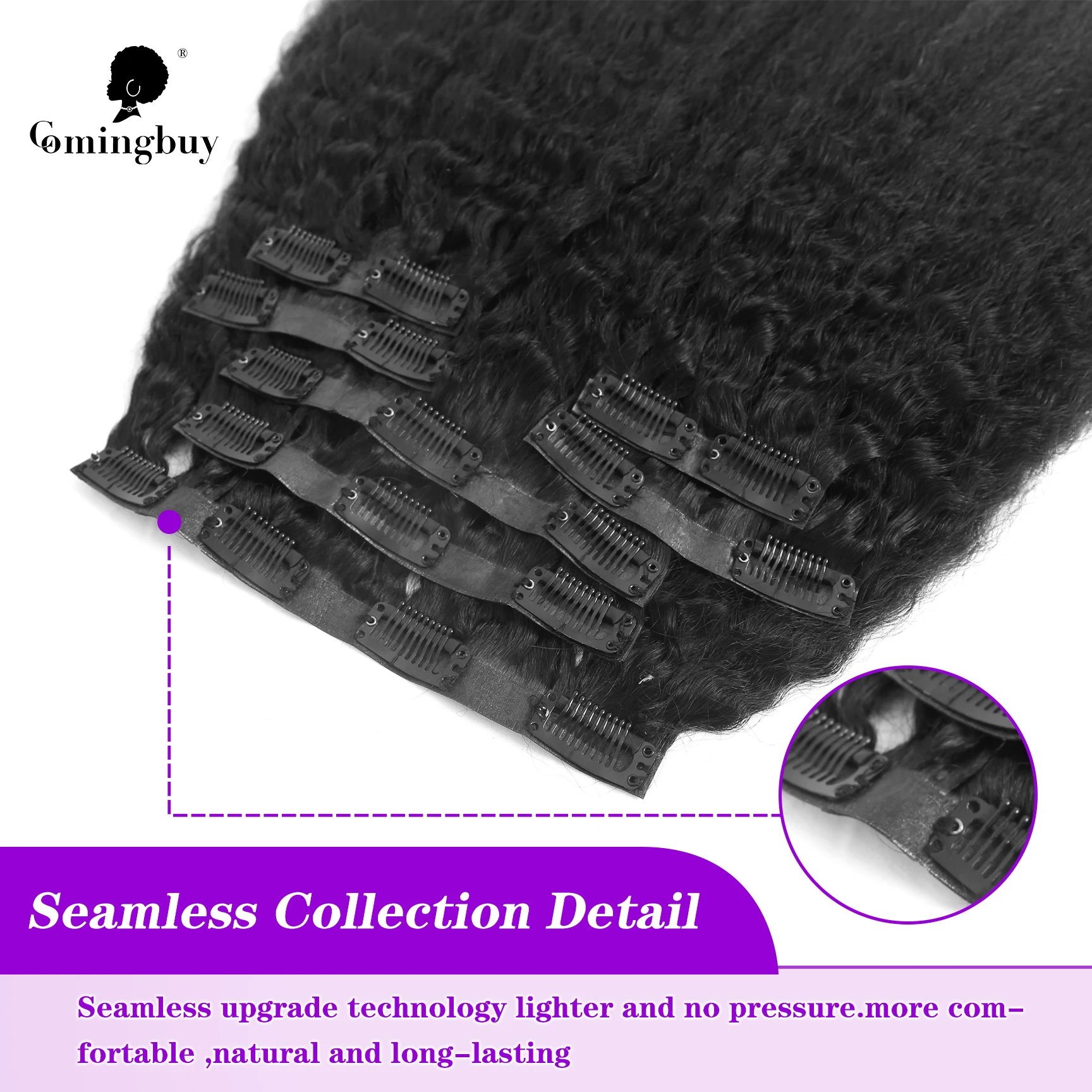 Comingbuy Clip In Human Hair Extensions 4B 4C Kinky Curly Brazilian Natural Color Clip In Hair Extension 7pieces and 120g/set