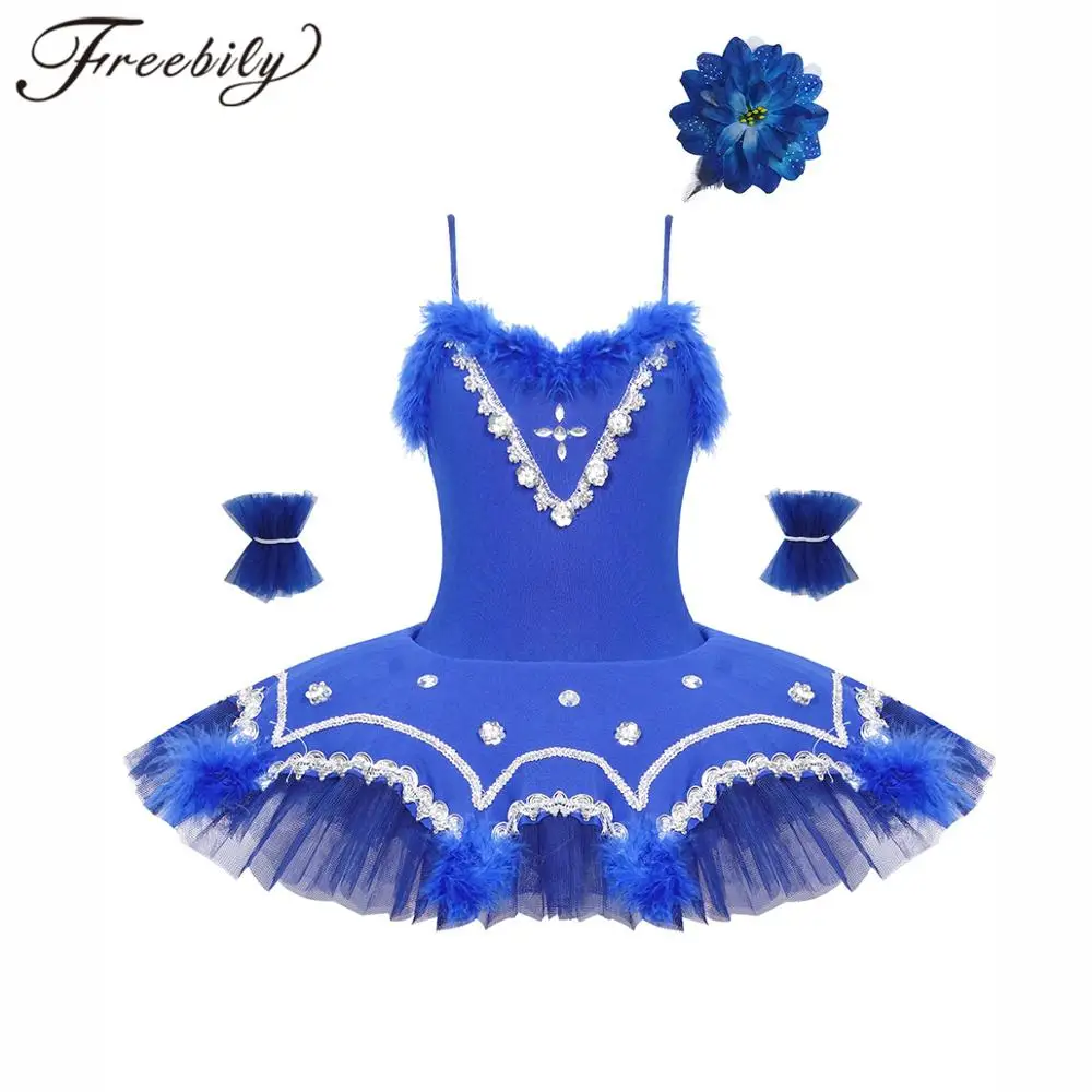 

Ballet Dress Girls Sequins Dance Gymnastics Ballet Leotard Tutu Dress With Arm Sleeves Hair Clip Set Ballerina Party Costumes